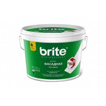 Краска BRITE PROFESSIONAL фасадная белая матовая база А, ведро 2,7 л